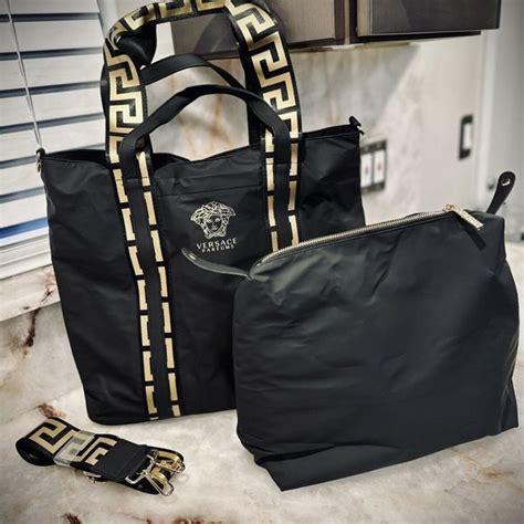 versace parfums bag black and gold|versace parfums black tote bag.